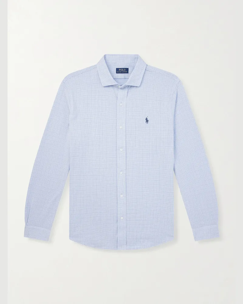Ralph Lauren Hemd aus Baumwoll-Jersey mit Logostickerei und Hahnentrittmuster Blau