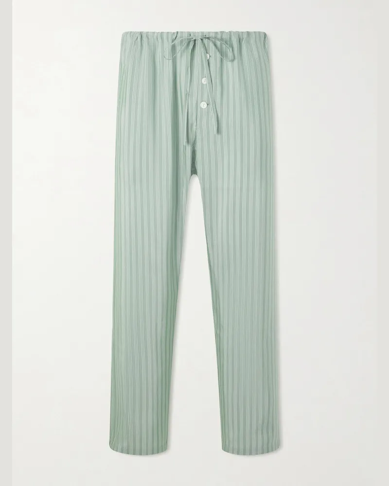 BODE Sylvan Straight-Leg Striped Silk-Satin Trousers Green