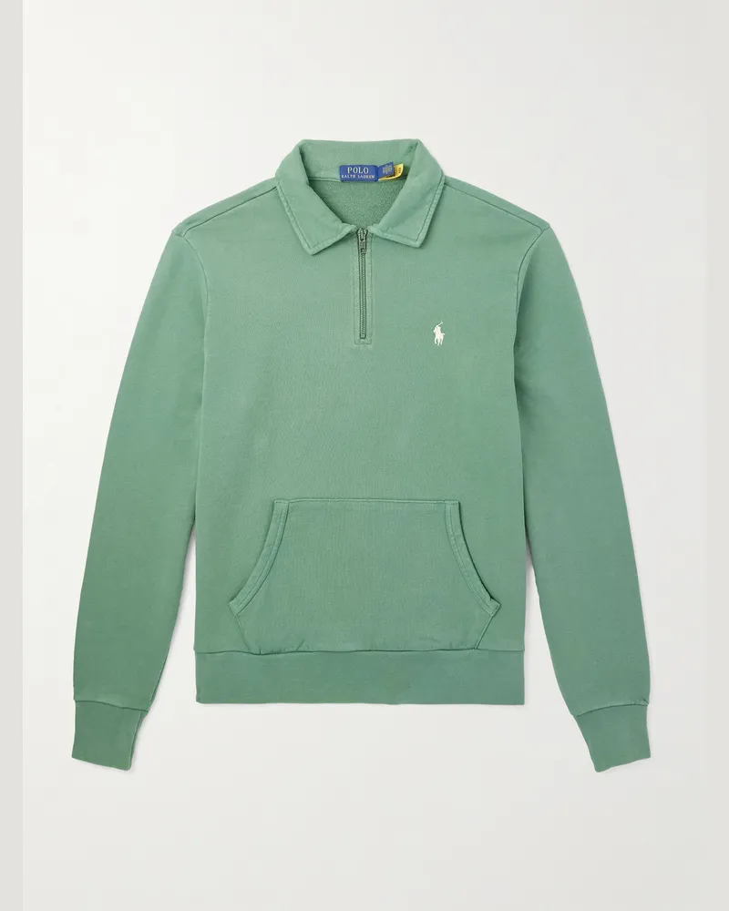 Ralph Lauren Slim-Fit Logo-Embroidered Cotton-Jersey Half-Zip Sweatshirt Green