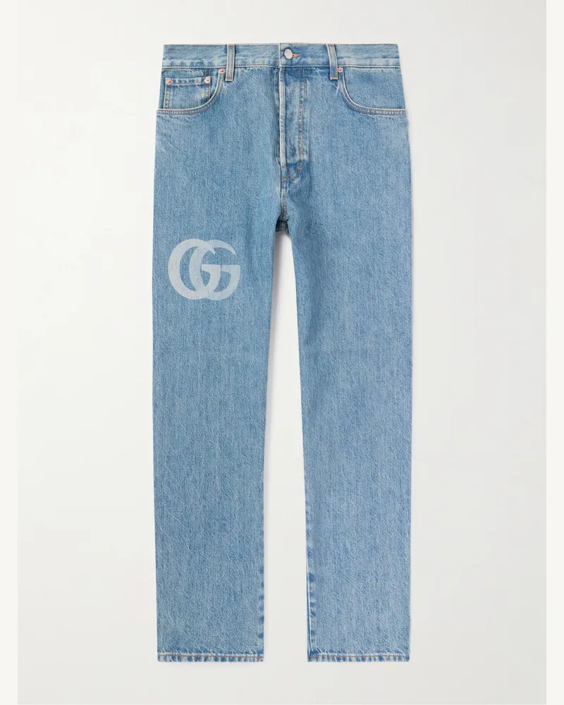 Gucci Tapered Logo-Print Jeans Blue