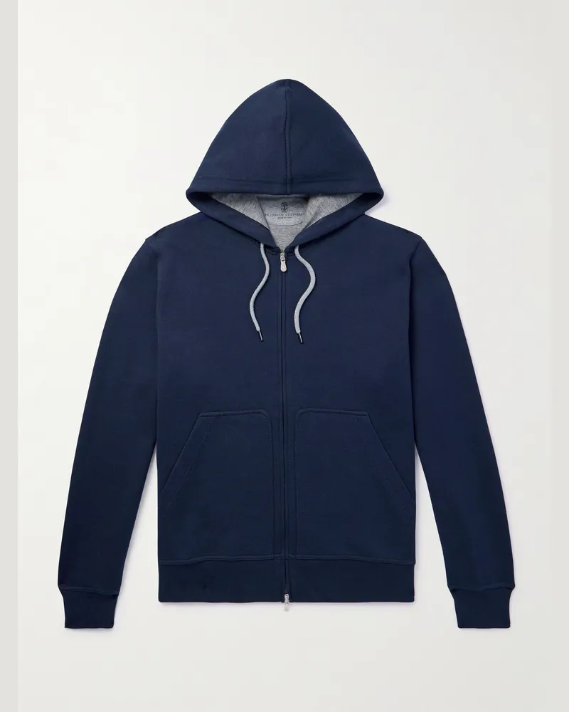 Brunello Cucinelli Cotton-Blend Jersey Zip-Up Hoodie Blue