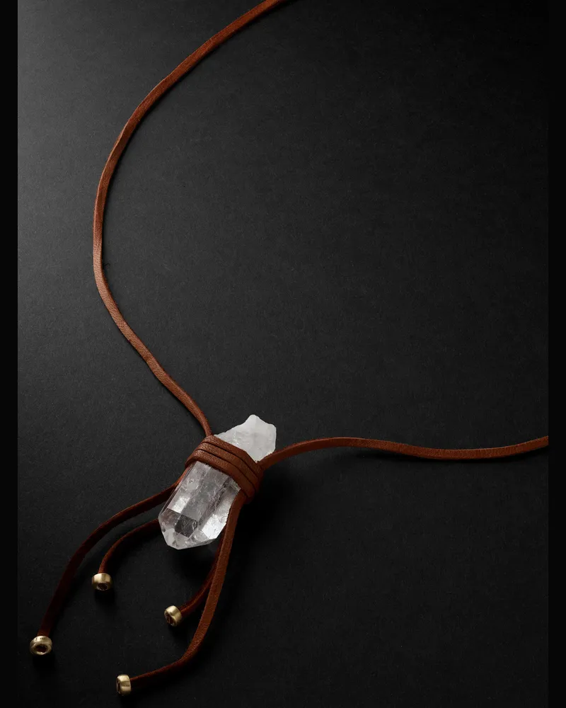 Jacquie Aiche Gold, Quartz and Textured-Leather Necklace Brown