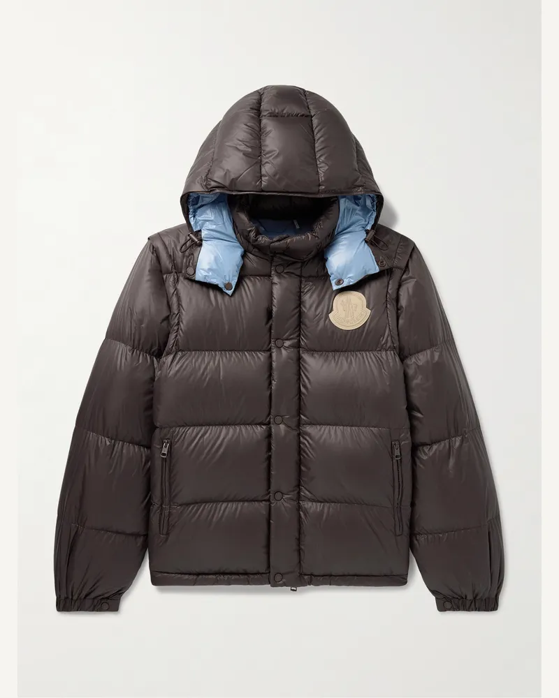 Moncler Cyclone wandelbare Daunenjacke aus gestepptem Shell mit Kapuze und Logoapplikation Braun