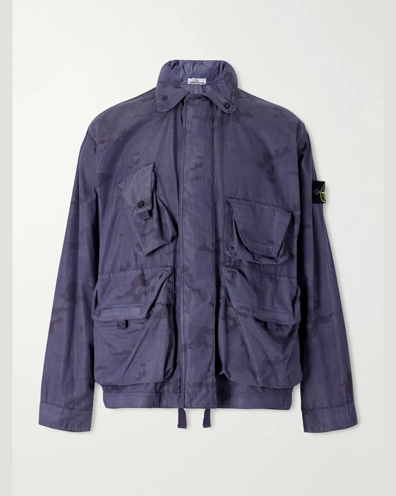 Stone Island Camouflage-Print Cotton-Blend Ripstop Jacket Blue