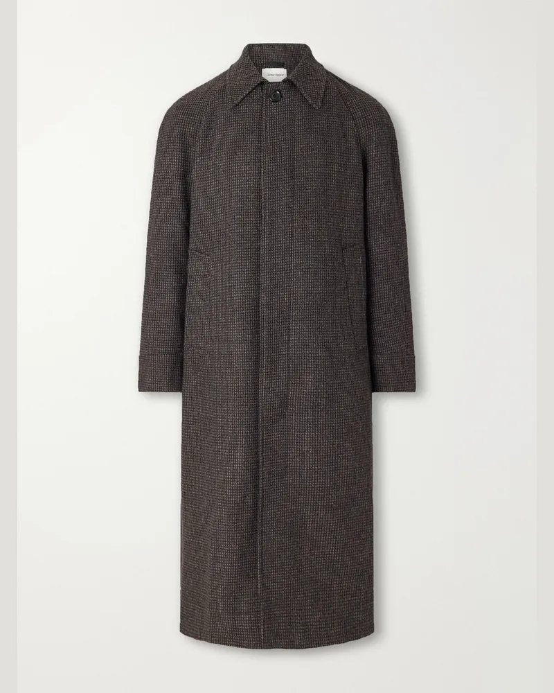 Oliver Spencer Lothian Houndstooth Tweed Coat Brown