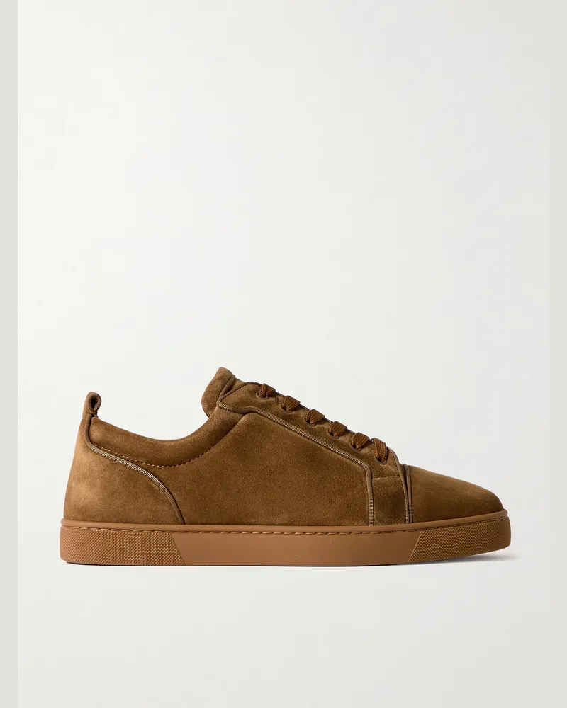 Christian Louboutin Louis Junior Grosgrain-Trimmed Suede Sneakers Brown