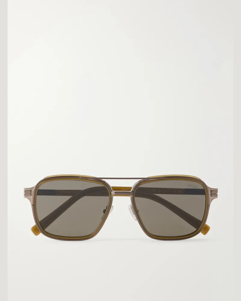 Ermenegildo Zegna Aviator-Style Metal Sunglasses Green