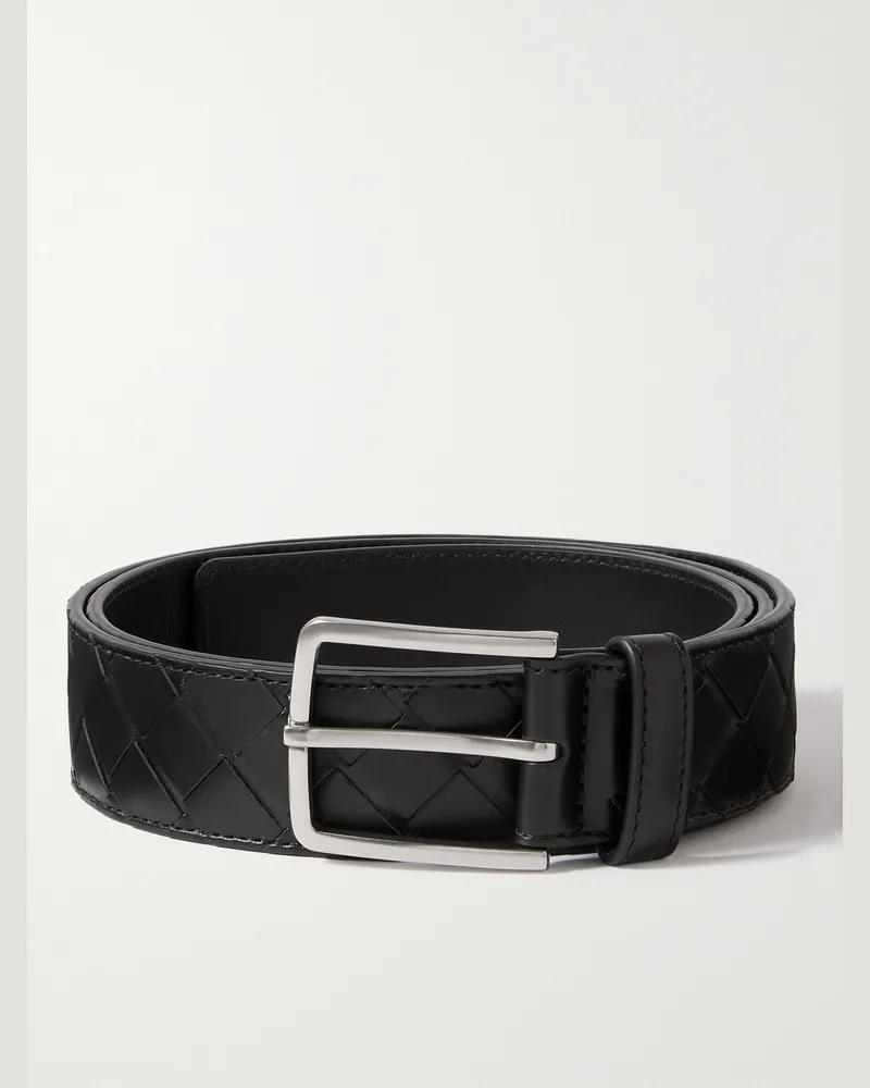 Bottega Veneta 3.5cm Intrecciato Leather Belt Black