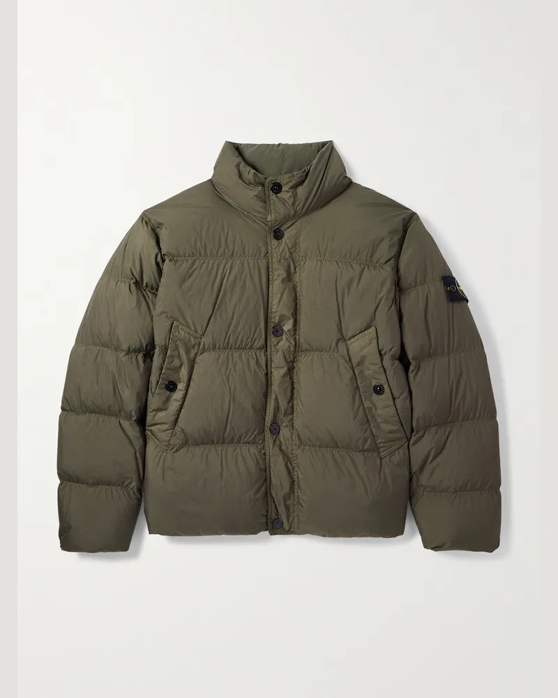 Stone Island Daunenjacke aus gestepptem Reps-Nylon in Knitteroptik mit Logodetail in Stückfärbung Grün