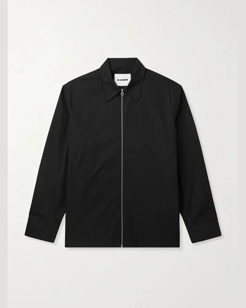 Jil Sander Hemdjacke aus Biobaumwoll-Twill mit Reißverschluss Schwarz