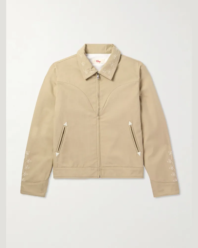 Cherry Los Angeles Charro Embroidered Cotton-Blend Twill Jacket Neutrals