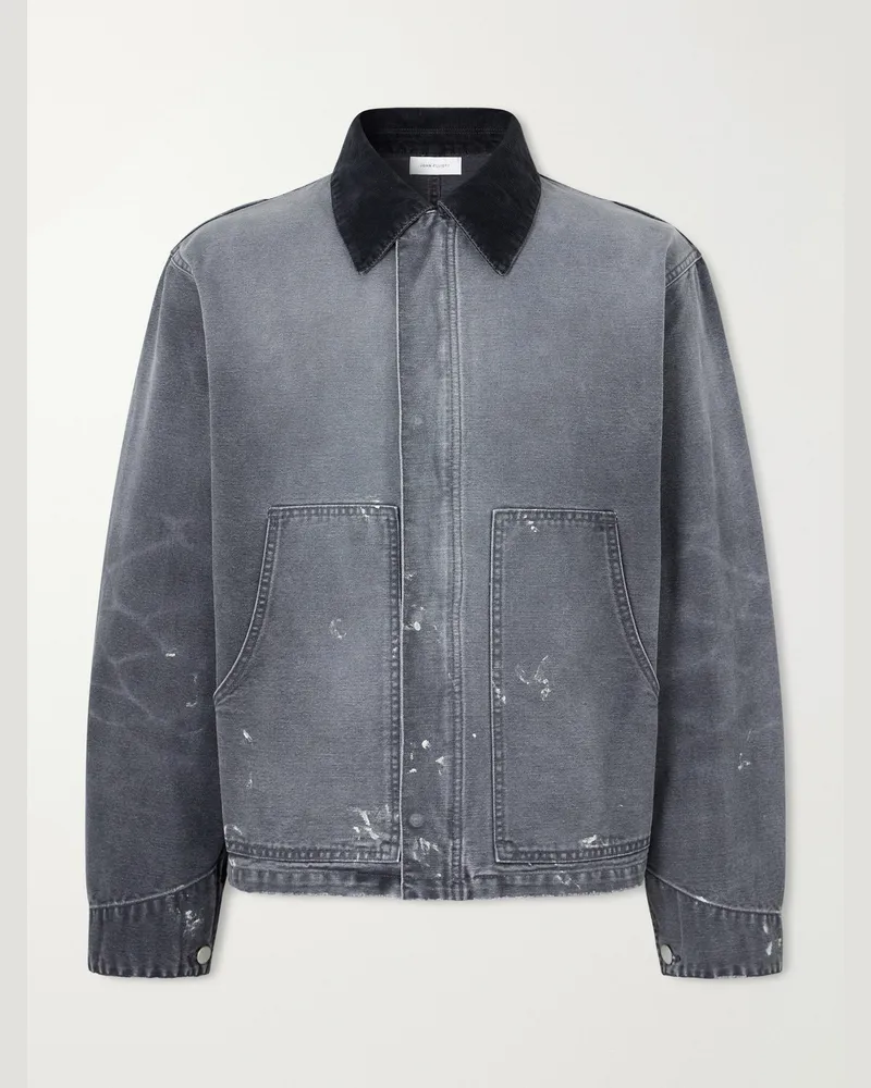John Elliott + Co Corduroy-Trimmed Paint-Splattered Denim Jacket Gray