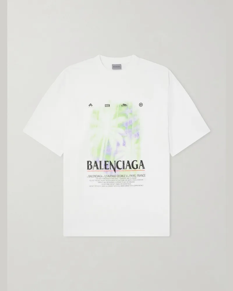 Balenciaga Oversized Printed Cotton-Jersey T-Shirt White