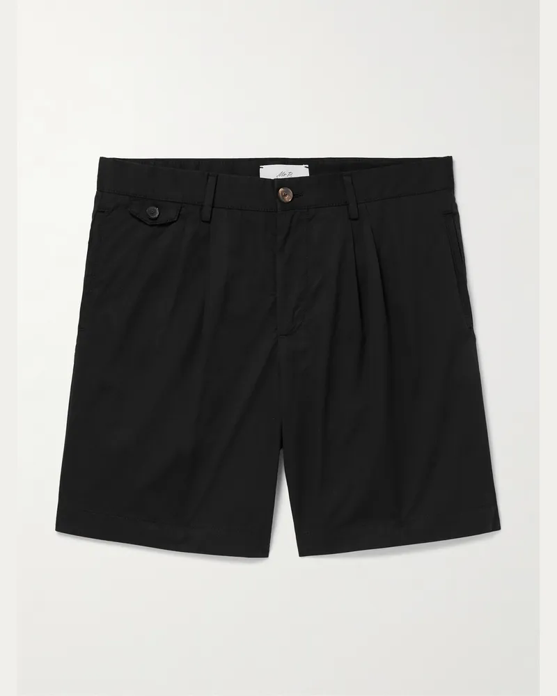 MR P. Straight-Leg Pleated Organic Cotton-Poplin Shorts Black