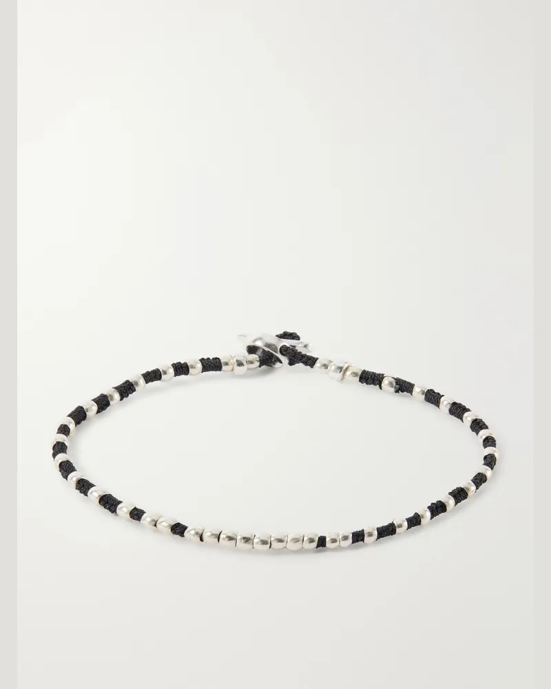 Mikia Braided Cord and Sterling Silver Beaded Bracelet Black