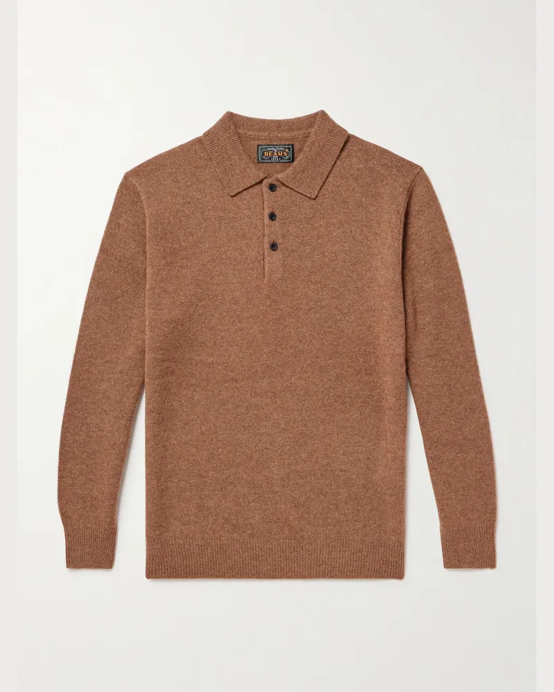 Beams Plus Wool Polo Shirt Brown