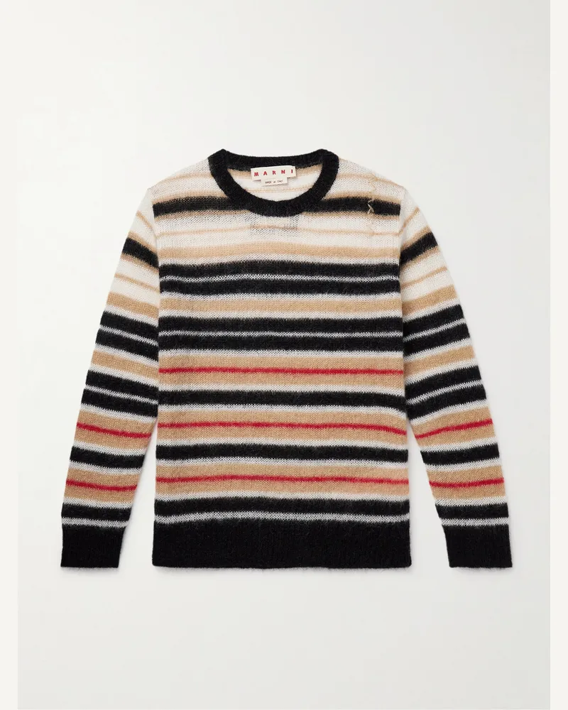 Marni Gestreifter Pullover aus einer gebürsteten Mohairmischung mit Logostickerei Orange