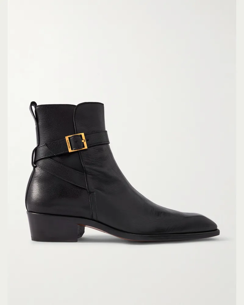 Tom Ford Kenneth Chelsea Boots aus vollnarbigem Leder mit Schnalle Schwarz