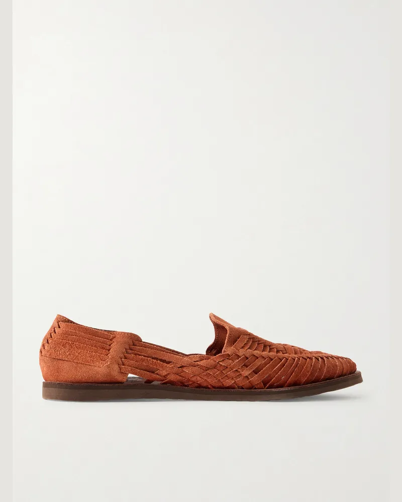 YUKETEN Alejandro Huarache-Sandalen aus geflochtenem Veloursleder Braun