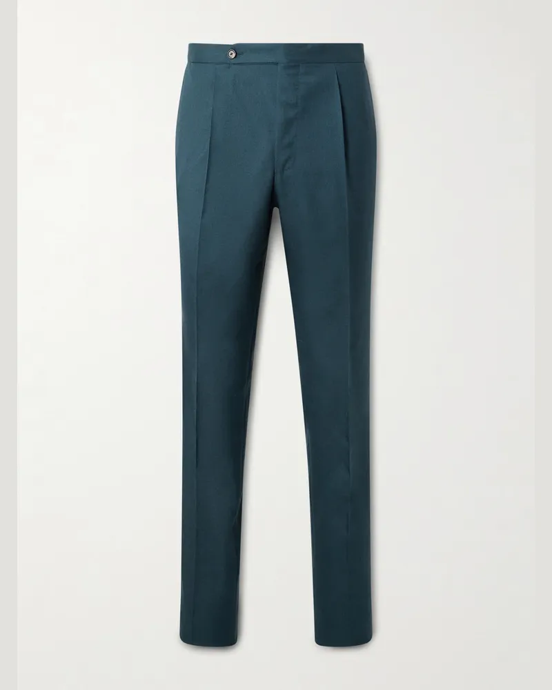 De Petrillo Straight-Leg Wool and Silk-Blend Suit Trousers Blue