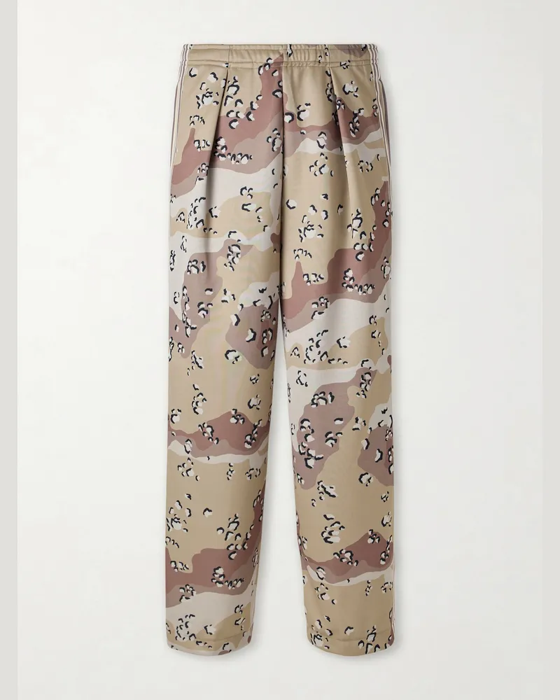 KAPITAL Straight-Leg Pleated Printed Tech-Jersey Track Pants Neutrals