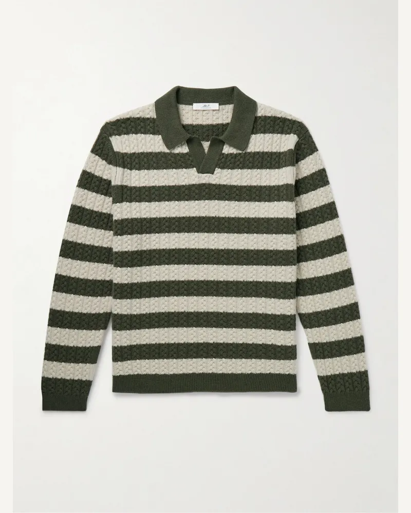 MR P. Gestreifter Pullover aus Wolle in Zopfstrick mit Polokragen Grün