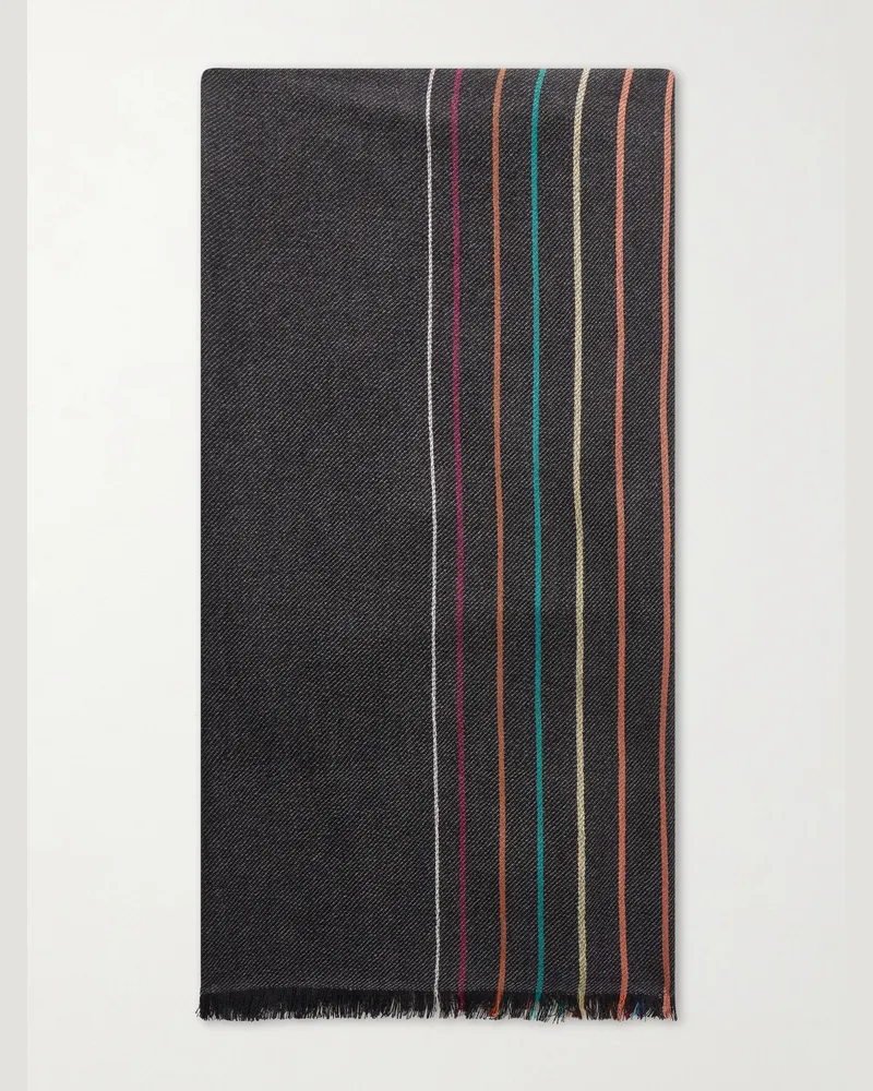 Paul Smith Fringed Striped Wool and Silk-Blend Scarf Black