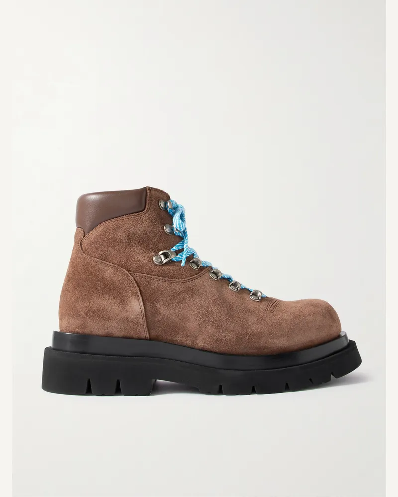 Bottega Veneta Lug Wanderstiefel aus Veloursleder mit Lederbesatz Braun