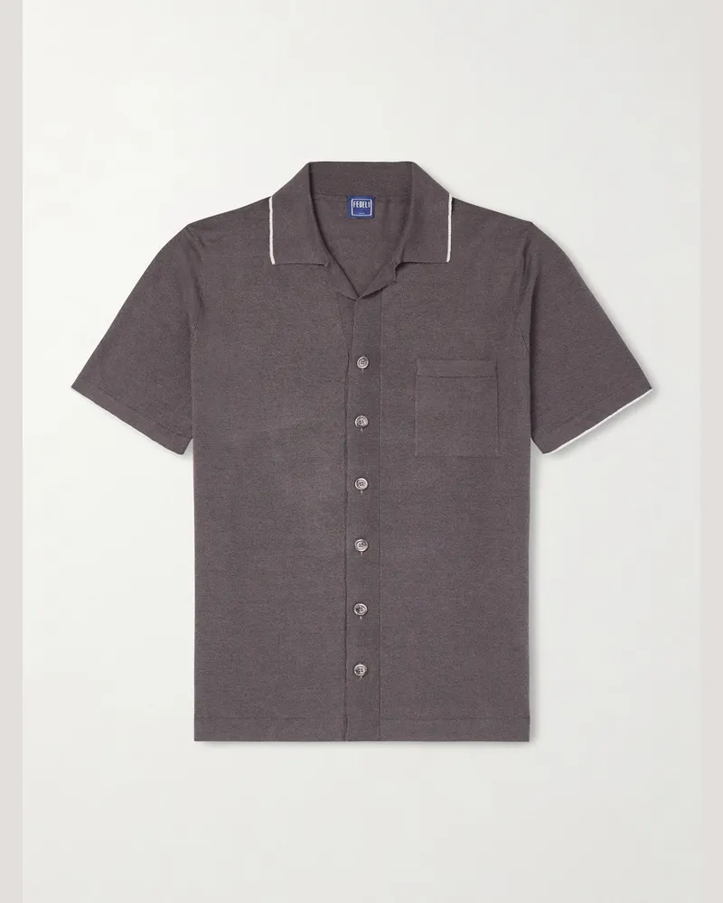 Fedeli Hemd aus einer Leinen-Baumwollmischung mit Kontrastdetails und Reverskragen Braun