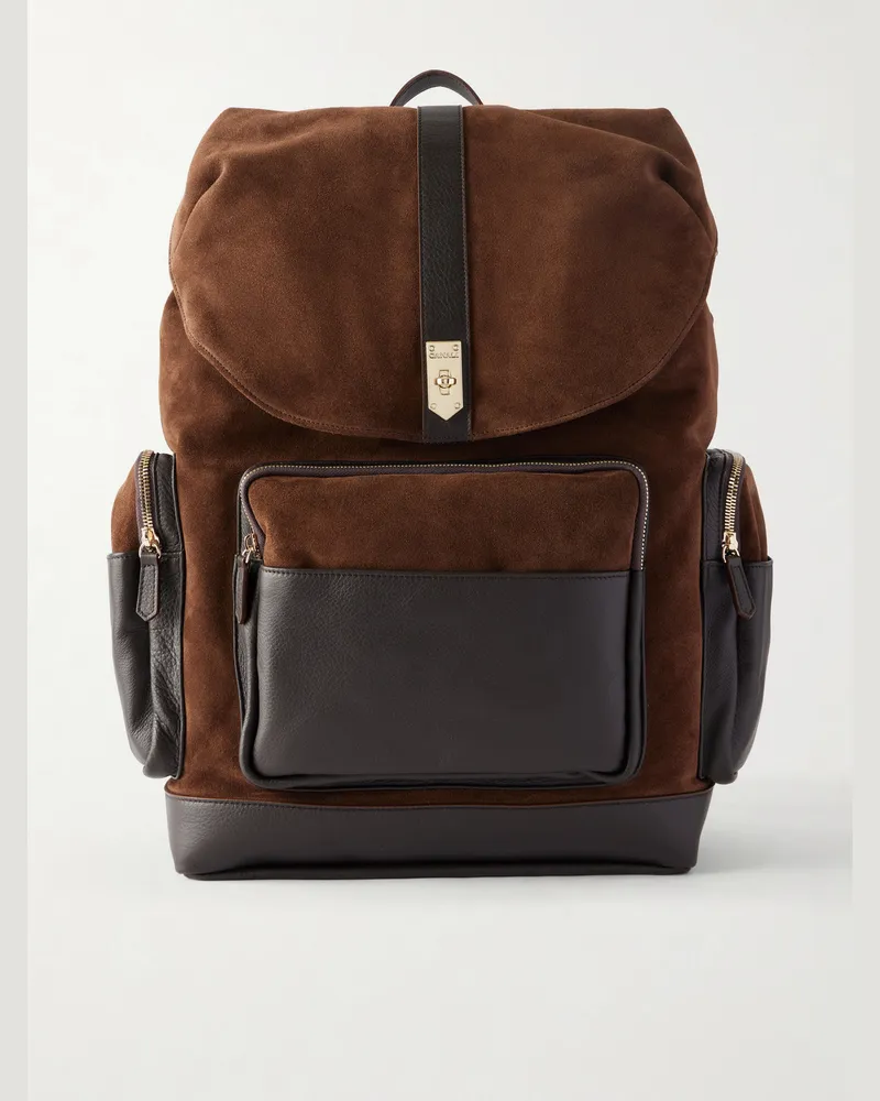 Canali Leather-Trimmed Suede Backpack Brown