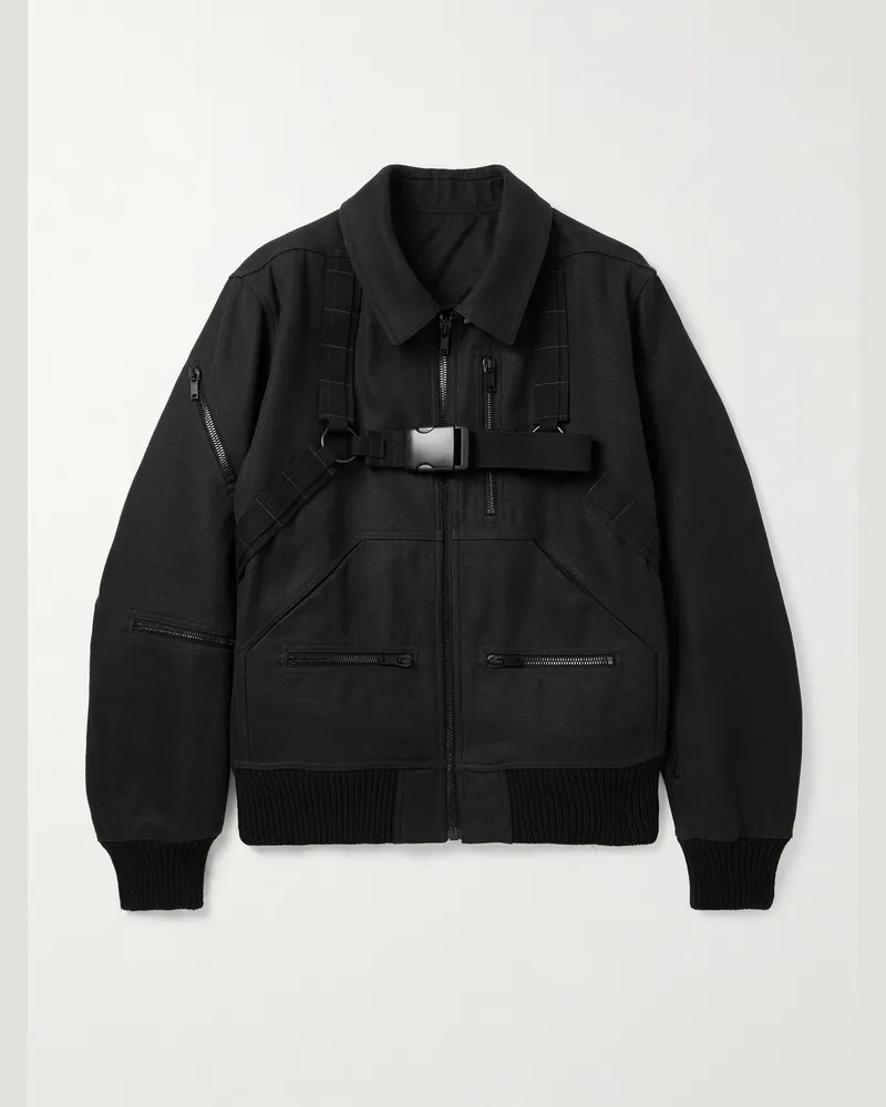 Rick Owens Belted Linen and Wool-Blend Bomber Jacket Black