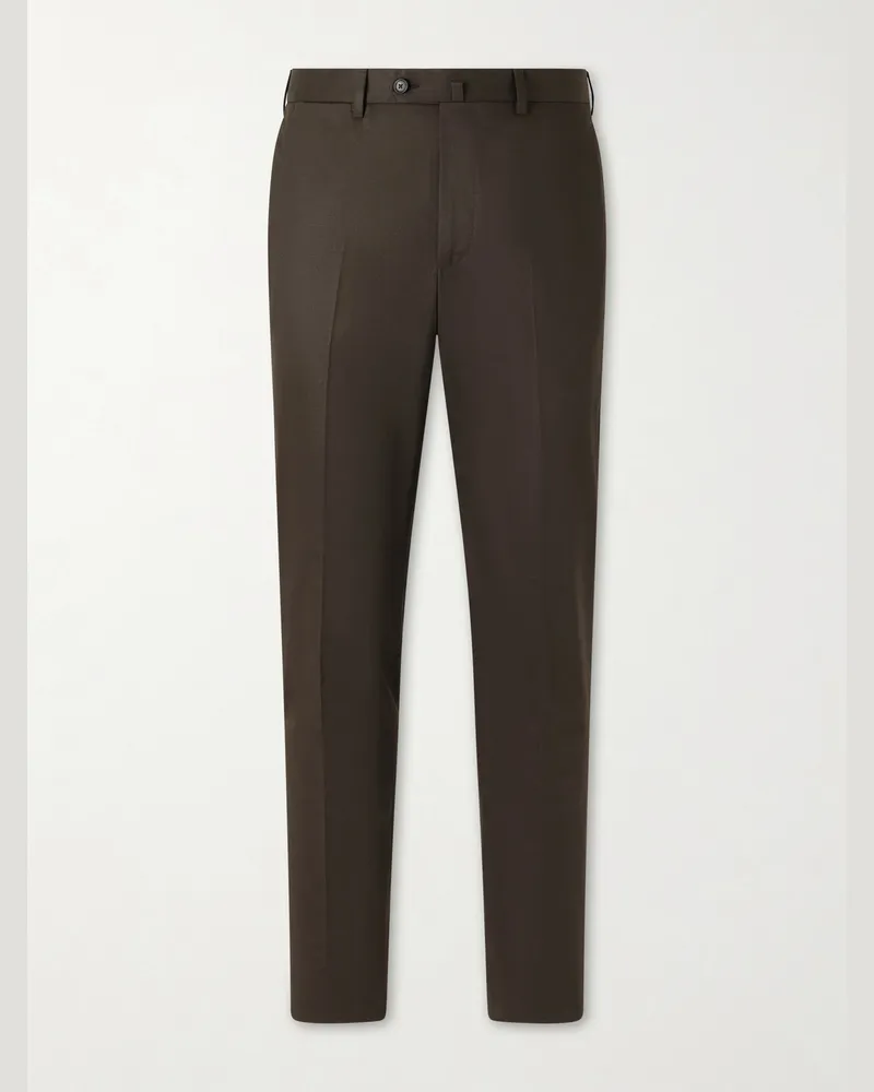 De Petrillo Tapered Cotton-Twill Suit Trousers Brown