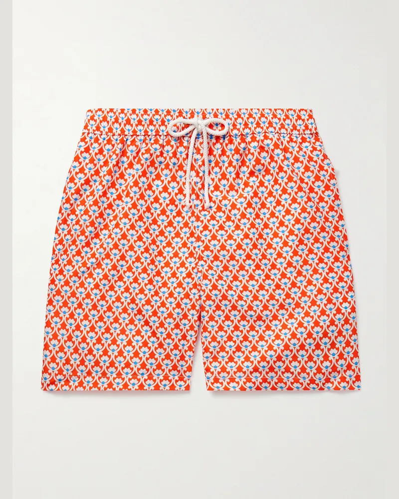 Anderson & Sheppard Schmal und gerade geschnittene mittellange Badeshorts mit Print Orange