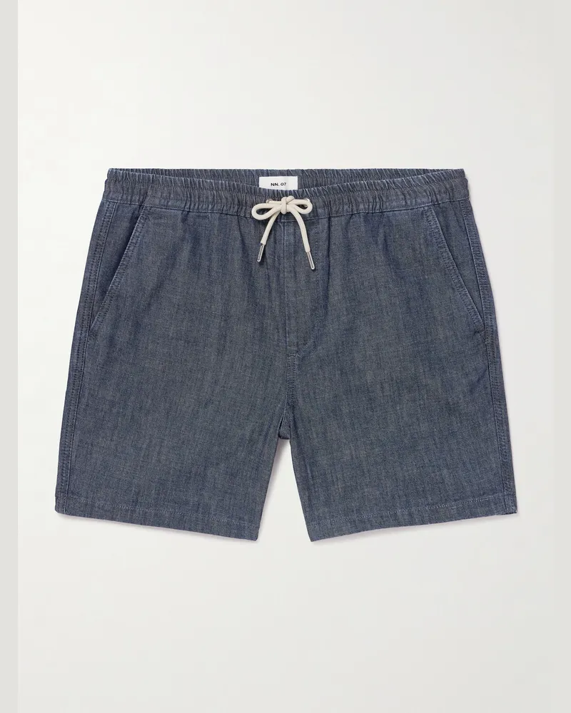 NN 07 Gregor 10056 Straight-Leg Cotton-Chambray Drawstring Shorts Blue