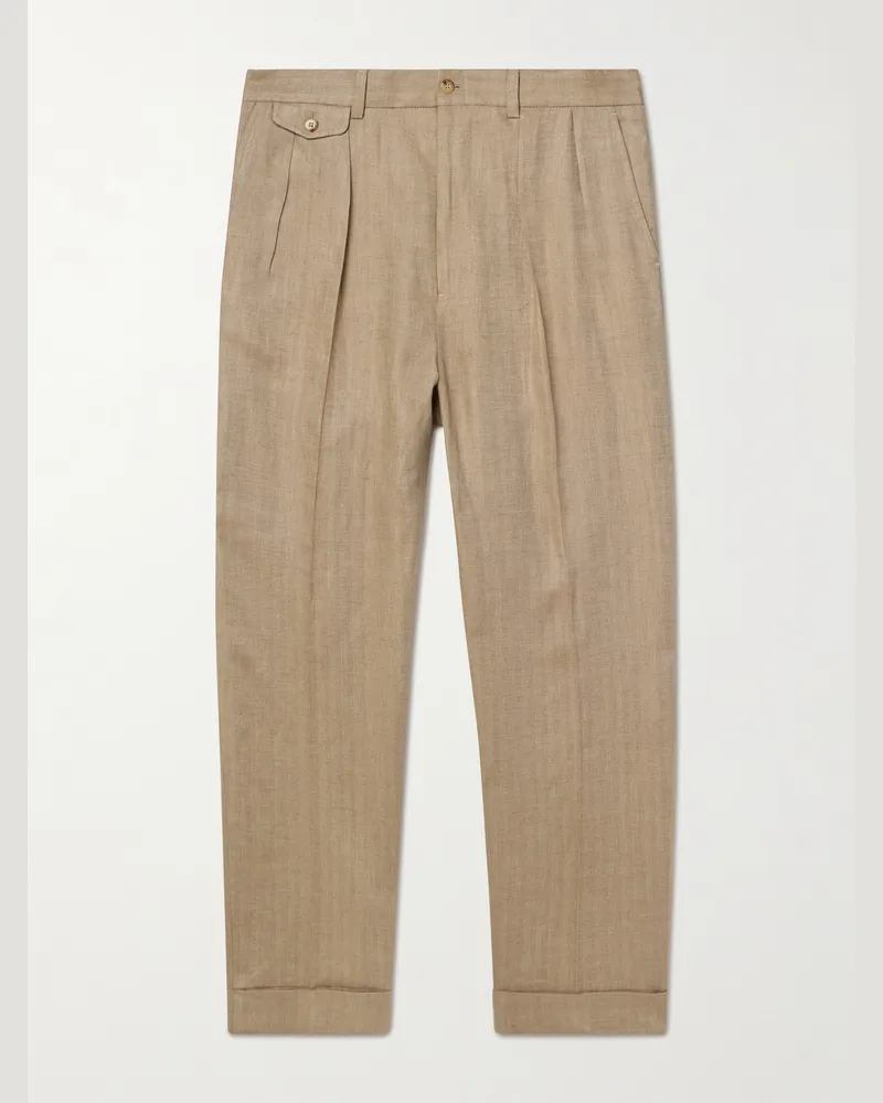 Ralph Lauren Whitman gerade geschnittene Hose aus einer Leinenmischung mit Fischgratmuster Neutral