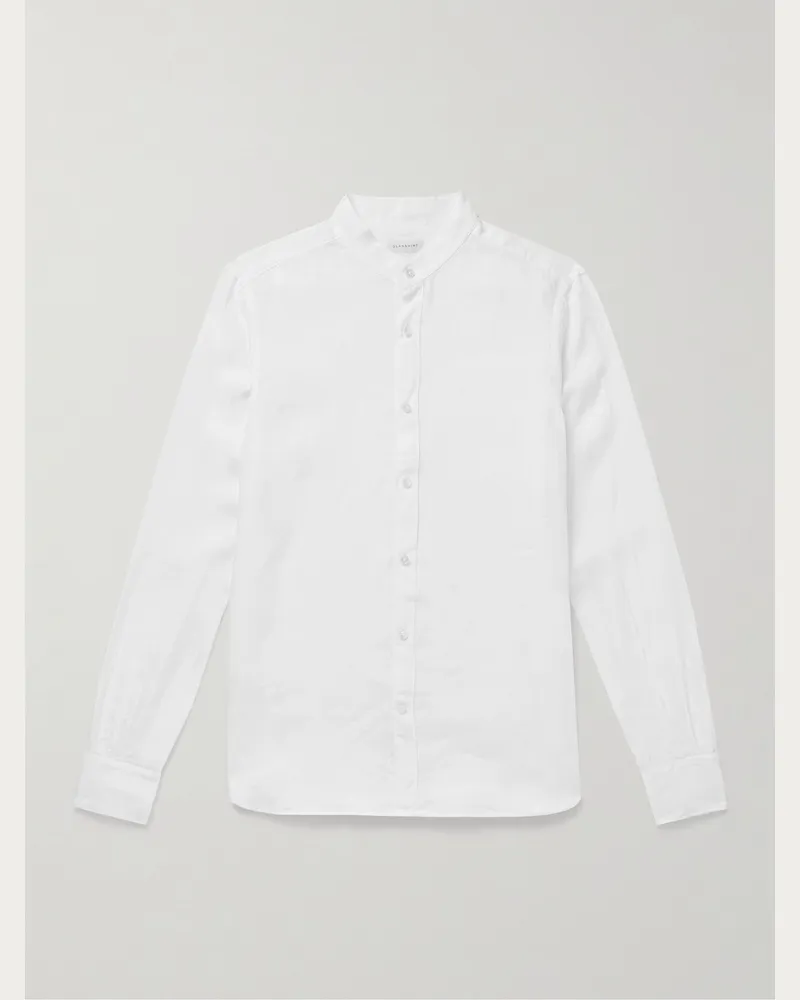 Incotex Glanshirt Hemd aus Leinen mit Stehkragen Weiß