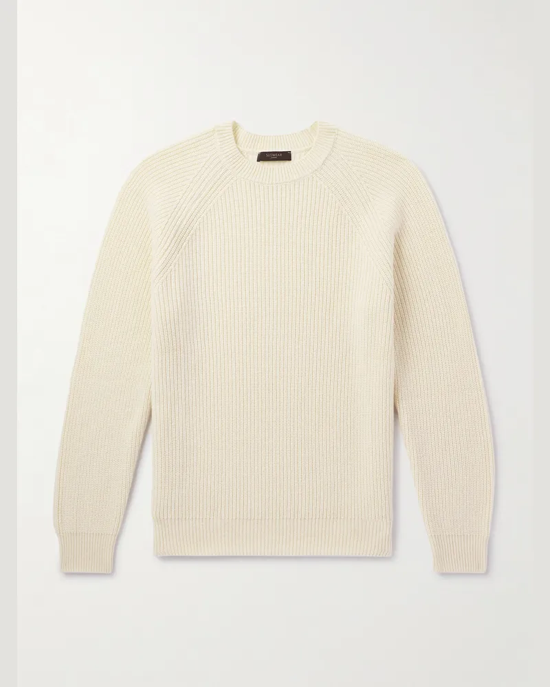 Incotex Rippstrickpullover aus Kaschmir Weiß