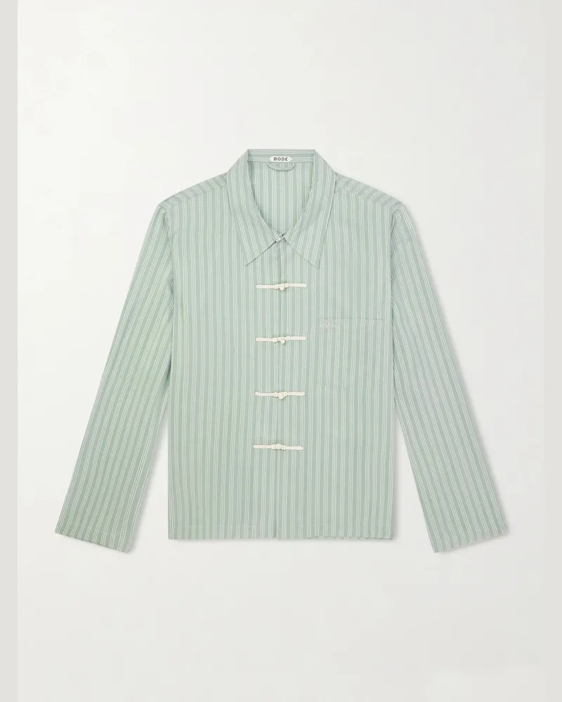 BODE Sylvan Striped Silk-Satin Shirt Green