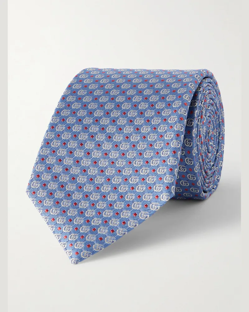 Gucci Krawatte aus Seiden-Jacquard mit Logomuster, 7 cm Blau