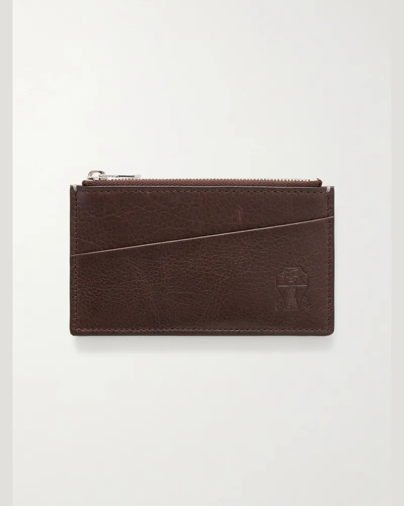 Brunello Cucinelli Logo-Debossed Leather Zipped Cardholder Brown