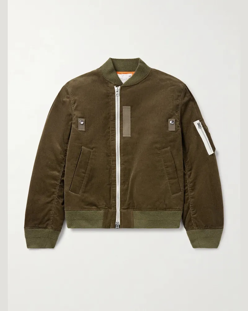 Sacai Bomberjacke aus Cord aus einer Baumwollmischung mit Canvas-Besatz Grün