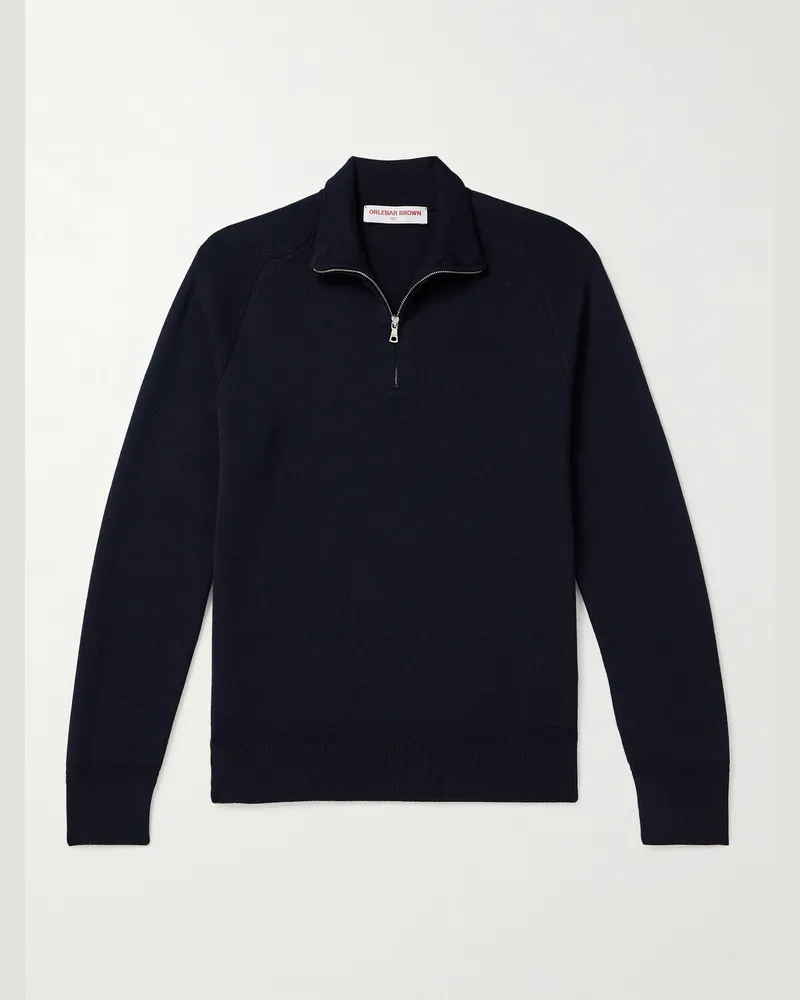 Orlebar Brown Lennard Merino Wool Half-Zip Sweater Blue