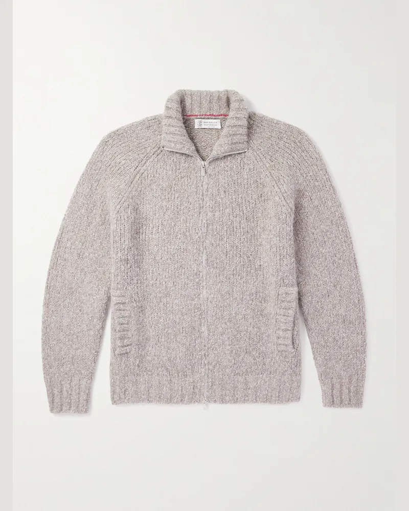 Brunello Cucinelli Schmal geschnittener Cardigan aus einer Alpakawollmischung mit Reißverschluss Neutral
