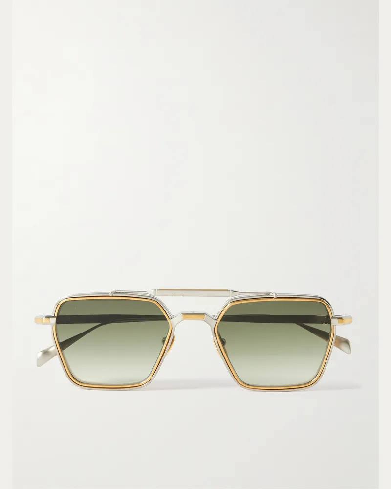 Jacques Marie Mage Commodore Pilotensonnenbrille aus silber- und goldfarbenem Beta-Titan Silber