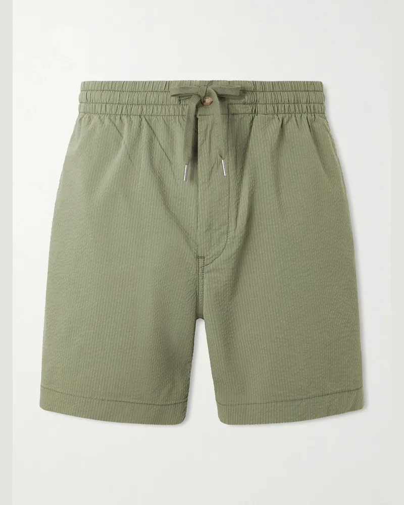 Ralph Lauren Straight-Leg Cotton-Blend Seersucker Drawstring Shorts Green