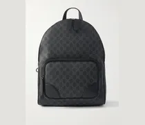 GG Leather-Trimmed Monogrammed Coated-Canvas Backpack