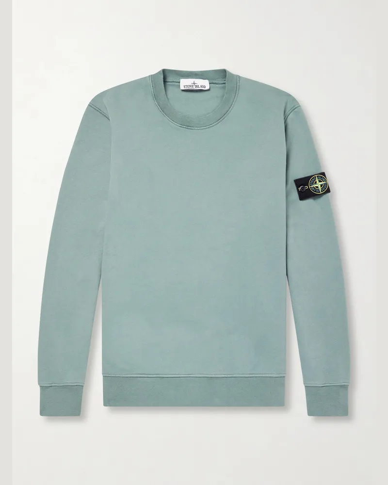 Stone Island Garment-Dyed Cotton-Fleece Sweatshirt Green