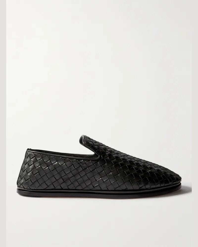 Bottega Veneta Intrecciato Full-Grain Leather Slippers Black