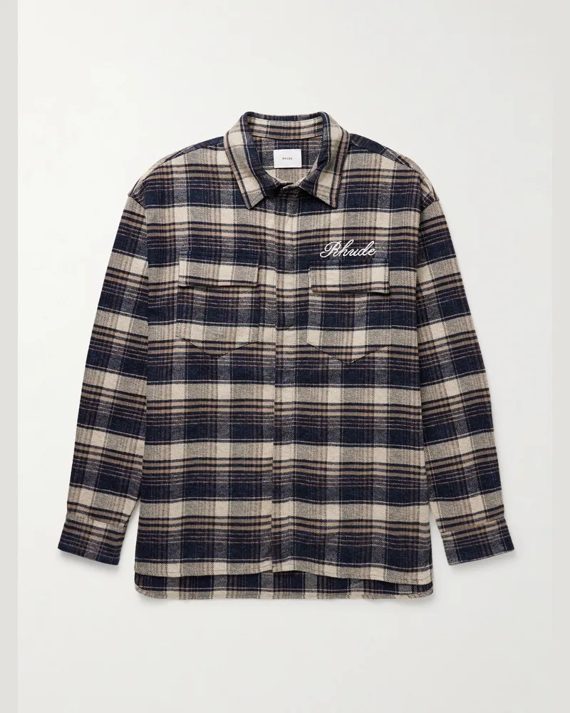 RHUDE Hemd aus kariertem Baumwollflanell mit Logostickerei Blau