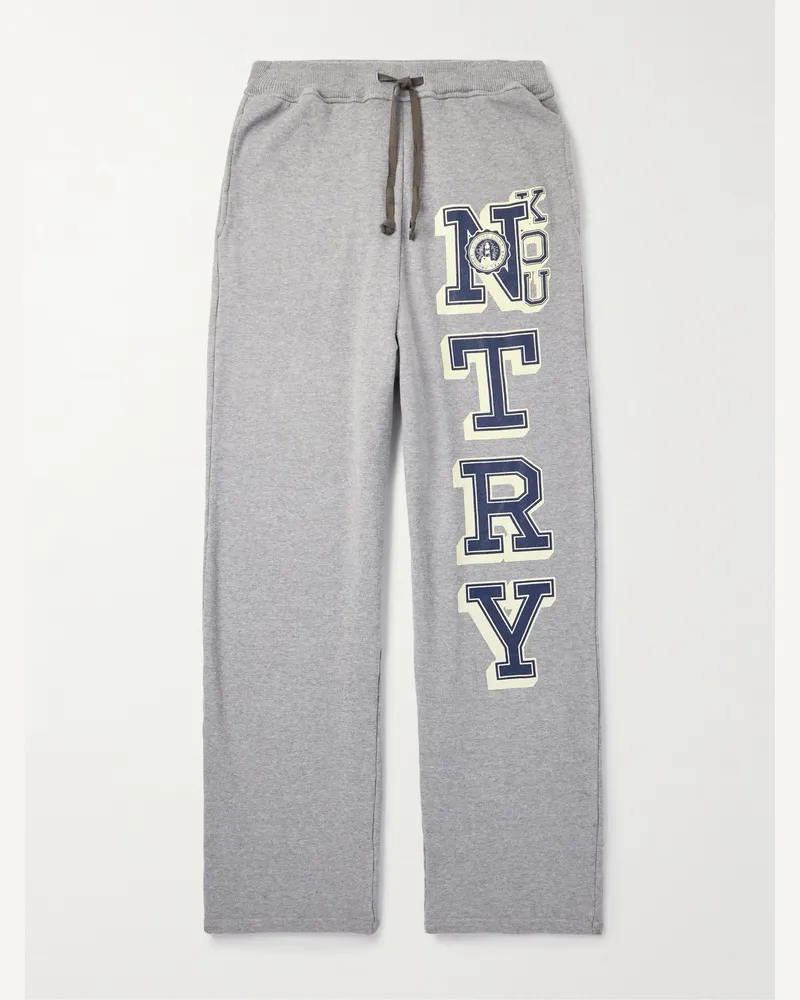 KAPITAL N.TRY Straight-Leg Printed Cotton-Jersey Sweatpants Gray